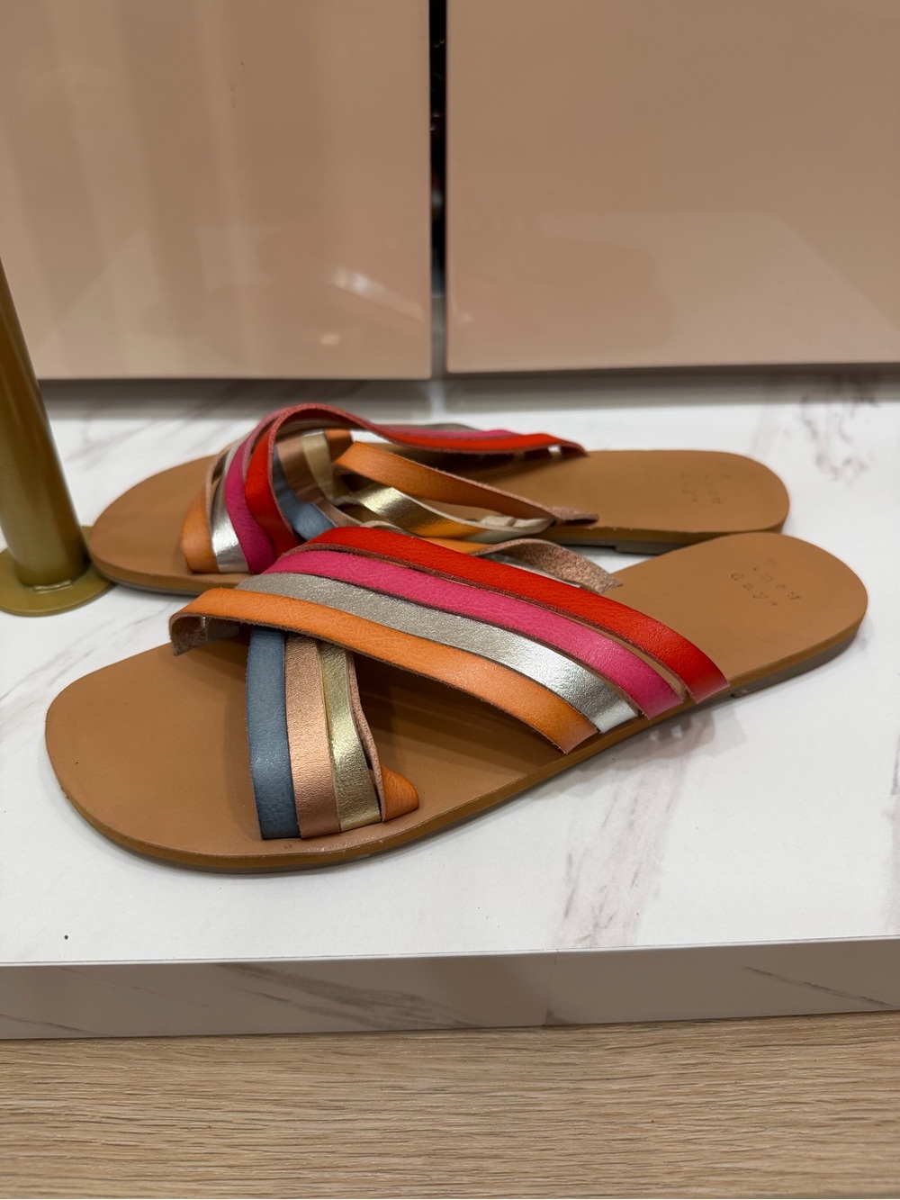 a new day Pink, Red, Orange & Metallic Multi-Striped Slide Sandals - Picture 2 of 2